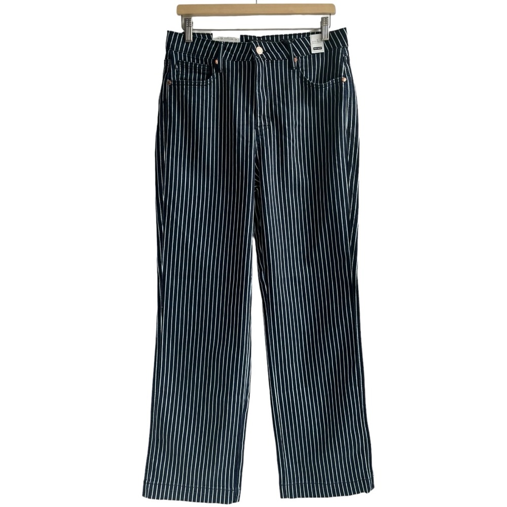 Judy Blue Tummy Control Striped Blue White Straight Leg Jeans Size 15/32 - Picture 5 of 17